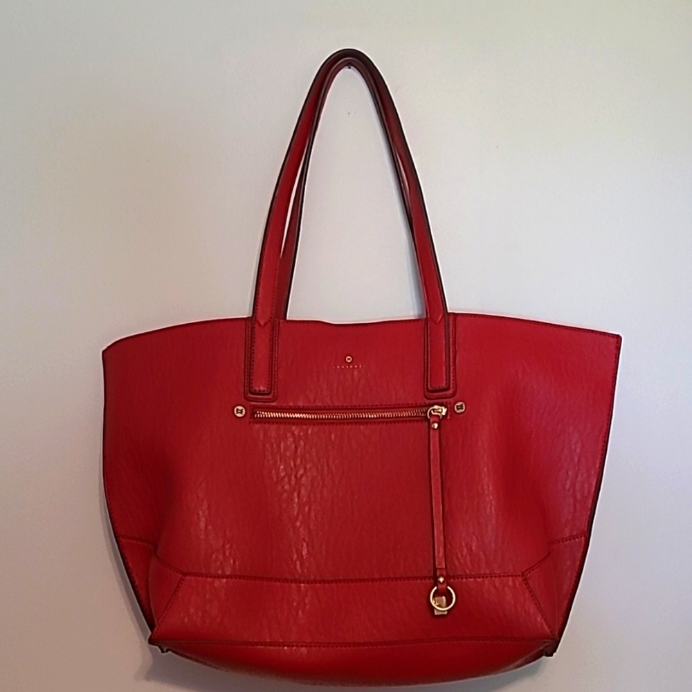 Travanti red vegan  leather tote with zippered matching pouch
